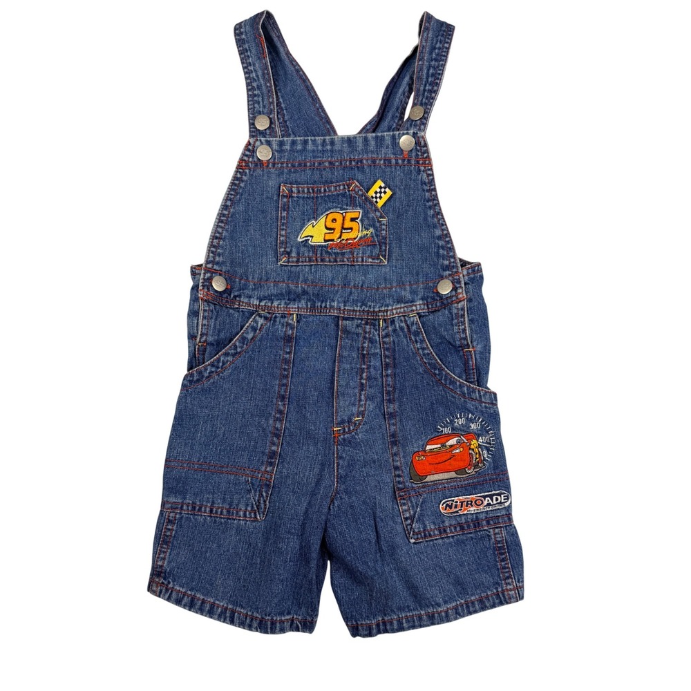 Y2K‎ Disney Pixar Cars Lightning McQueen Denim Overalls Boys 4T Vintage Kids